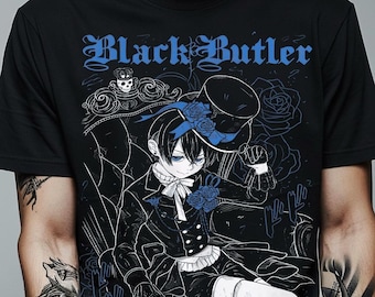 Unisex Black Butler Anime Shirt, Ciel Phantomhive & Sebastian Shirt, Toboso Yana, Japanese Anime Graphic Tee Kuroshitsuji Manga Gift T-Shirt