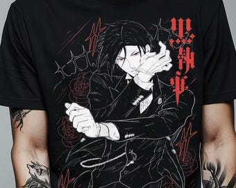 Unisex Black Butler Anime Shirt, Ciel Phantomhive & Sebastian Shirt, Toboso Yana, Japanese Anime Graphic Tee Kuroshitsuji Manga Gift T-Shirt