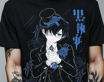 Unisex Black Butler Anime Shirt, Ciel Phantomhive & Sebastian Shirt, Toboso Yana, Japanese Anime Graphic Tee Kuroshitsuji Manga Gift T-Shirt