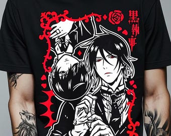 Unisex Black Butler Anime Shirt, Ciel Phantomhive & Sebastian Shirt, Toboso Yana, Japanese Anime Graphic Tee Kuroshitsuji Manga Gift T-Shirt