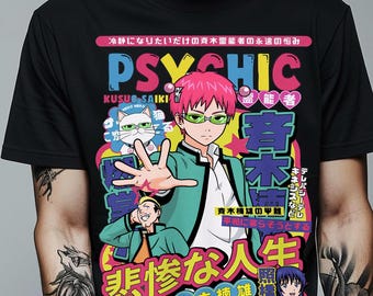 Camiseta de anime Saiki K con cara de enfado, camiseta de anime de instituto, camiseta divertida con expresión inexpresiva, regalo de anime japonés, camiseta unisex de manga con humor otaku