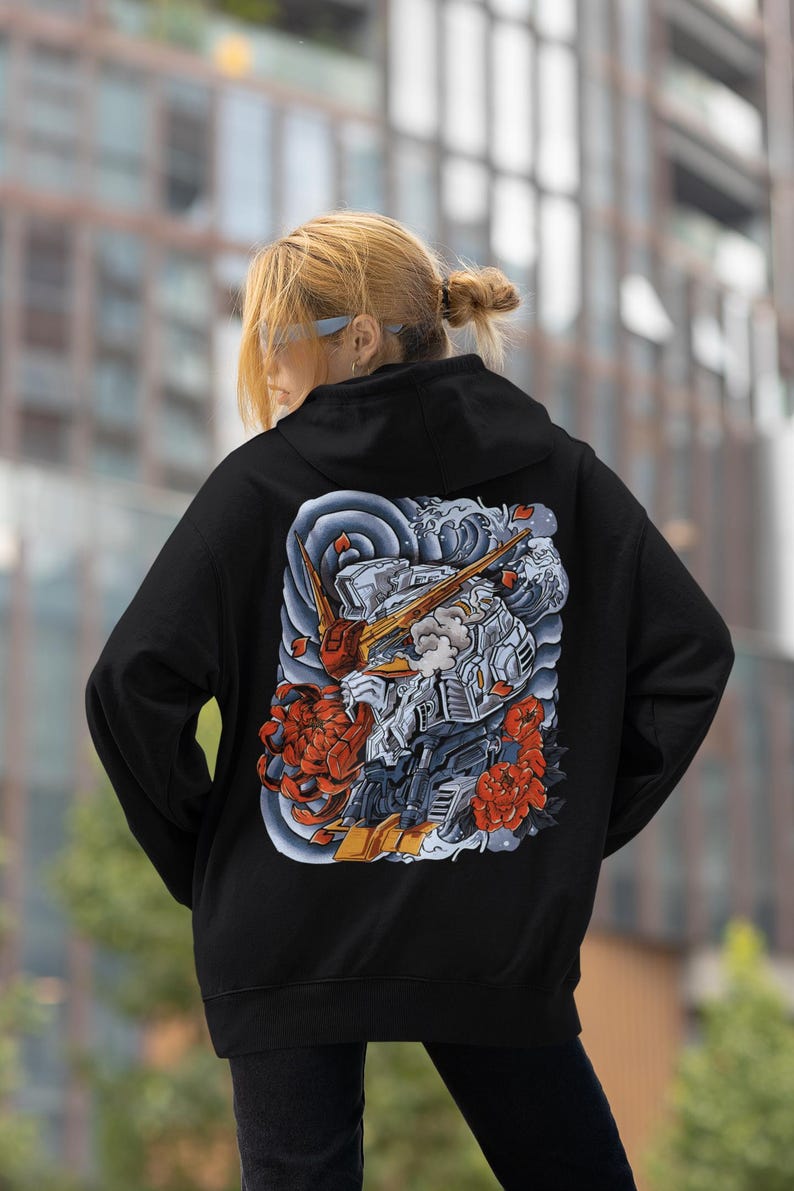 Sudadera unisex con capucha Gundam, camiseta de anime de los 90, camiseta vintage, para amantes del anime robot, camiseta de anime, manga japonés, sudadera con capucha retro de Gundam. Black