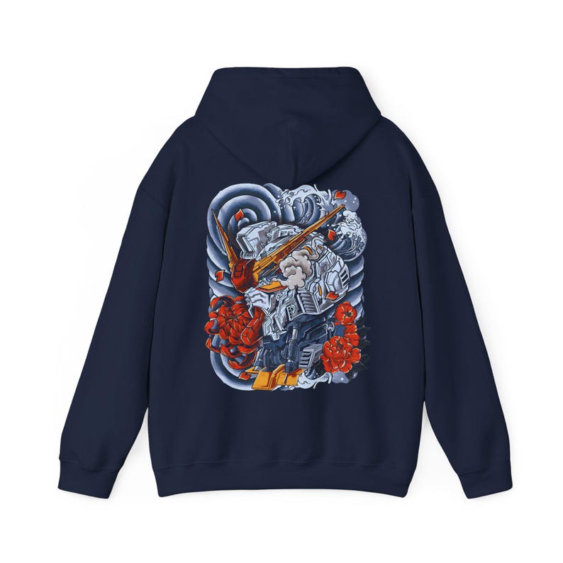 Sudadera unisex con capucha Gundam, camiseta de anime de los 90, camiseta vintage, para amantes del anime robot, camiseta de anime, manga japonés, sudadera con capucha retro de Gundam. Navy