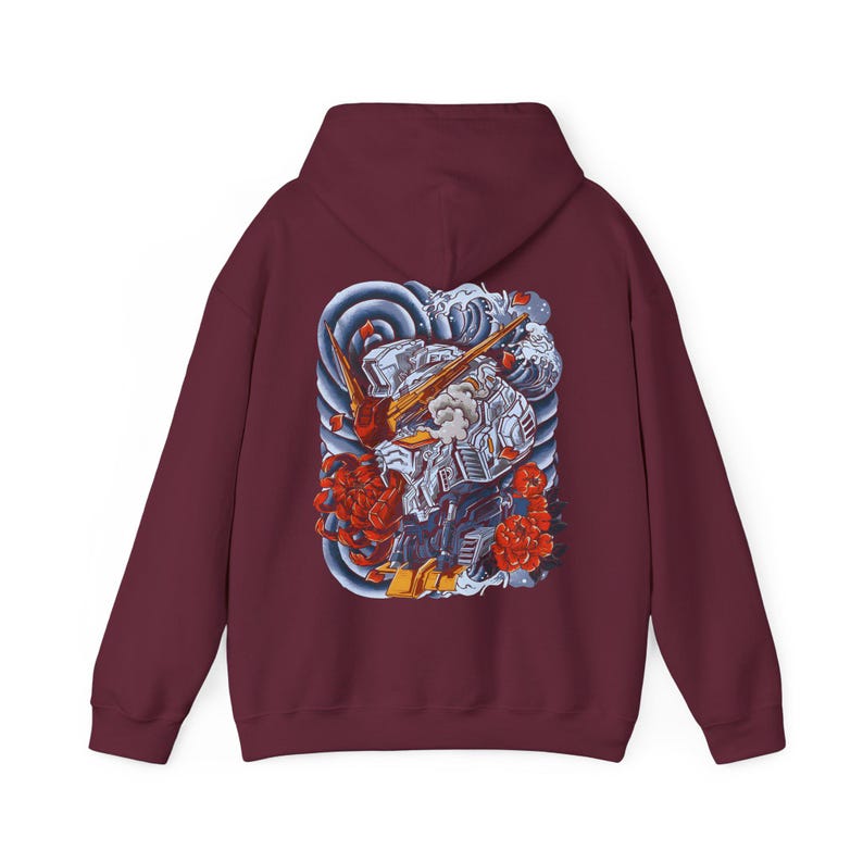 Sudadera unisex con capucha Gundam, camiseta de anime de los 90, camiseta vintage, para amantes del anime robot, camiseta de anime, manga japonés, sudadera con capucha retro de Gundam. Maroon