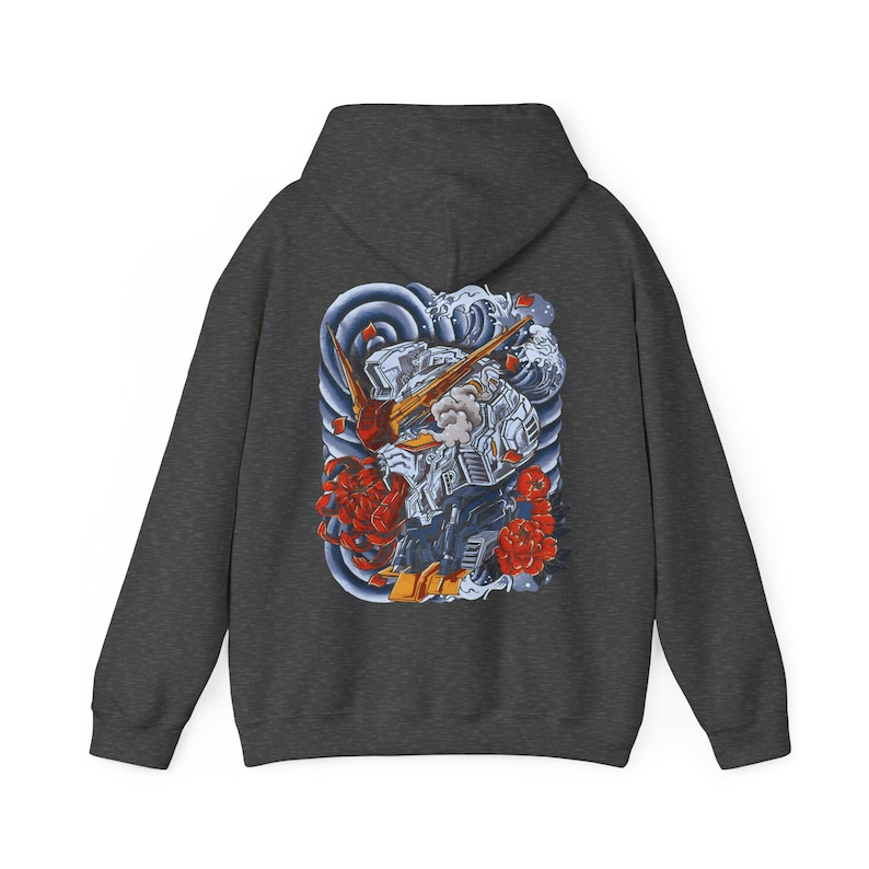 Sudadera unisex con capucha Gundam, camiseta de anime de los 90, camiseta vintage, para amantes del anime robot, camiseta de anime, manga japonés, sudadera con capucha retro de Gundam. Dark Heather
