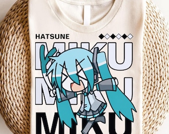 Anime Kawaii Girl Shirt, Vocaloid Blue Twin Tail Singer Tee, Rhythm Game Vocal Star Shirt, Pop Idol Top, Anime Music Lover Gift Unisex Shirt