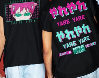 Saiki K Annoyed Face Anime Back Shirt, High School Anime Shirt, Funny Deadpan Expression, Japanese Anime Gift Otaku Humor Manga Unisex Shirt