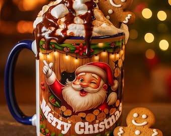 Taza navideña de cerámica con crema batida de Papá Noel