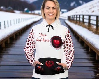 Sudadera con capucha con gráfico de corazón 3D: tema de amor romántico
