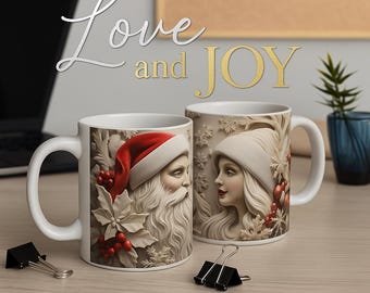 Taza de cerámica de Papá y Mamá Noel, taza de café navideña romántica