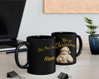 Taza de Navidad con Papá Noel / Taza de café navideña de cerámica negra