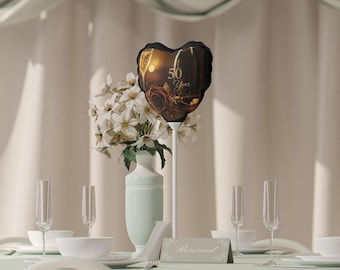 Globo de corazón para el 50.º aniversario: decoración dorada metalizada para celebrar.