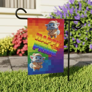Happy Pride Garden Flag: Whimsical Fantasy Creature Outdoor Banner
