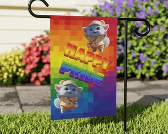 Bandera de jardín Happy Pride: Estandarte exterior con criaturas fantásticas y caprichosas