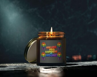 Vela perfumada de inspiración LGBTQ+, aroma a lavanda, ecológica, rellena a mano, temática arcoíris, cera de coco y albaricoque.