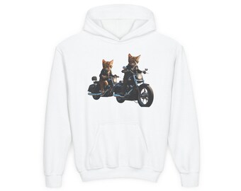 Sudadera con capucha del club Meow-torcycle: diseño de gato en motocicleta, sudadera con capucha con gráficos divertidos, tallas para jóvenes y adultos, sudadera con capucha de gato en motocicleta, sudadera con capucha de gato motero.