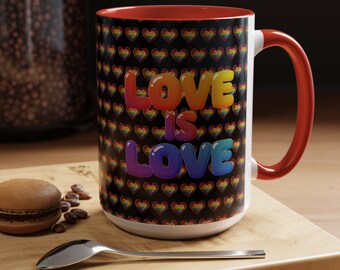 Taza de café Rainbow Pride - Apoyo LGBTQ+, amor, aceptación y diversidad - 11 oz, 15 oz - Regalo para el Mes del Orgullo, uso diario, celebración, diseño 3D llamativo