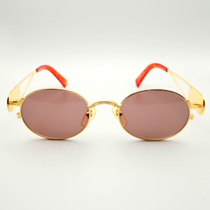 JUNIOR Jean-Paul GAULTIER 90&#39;s Vintage Round-Shaped Sunglasses NOS - Model 58-4175 - Col. Gold with Purple Lenses - Made in Japan