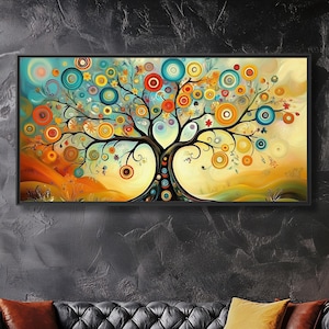 Gustav Klimt Inspired Tree of Life Paint, Gustav Klimt Colorful Natural Art, Bohemian Wall Decor, Whimsical Abstract Wall Art New House Gift