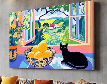 Henri Matisse Open Window Black Cat Print Matisse Exhibition Inspired Art Still Life Lemon Kitchen Decor Cat Lover Gift Matisse Wall Art