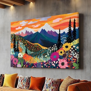 Yayoi Kusama Natural Inspired Art Panoramic Canvas Abstract Landscape Wall Art Japandi Scenery Art Print Mid-Century Modern Large Home Decor