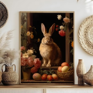 Antique Hare Art Print, Easter Bunny Oil Painting, Framed Canvas Rabbits Oil Painting Vintage Spring Wild Hare Poster Cottagecore Canvas Art