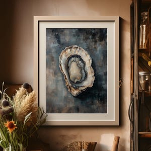 Oyster Oil Painting Art Print, Oyster Art Still Life Poster, French Kitchen Art, Restaurant Decor, Vintage Oyster Canvas, Kitchen Wall Decor