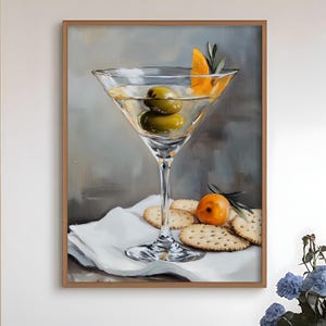 Martini Cocktail Print for Bar Cart Wall Décor Cheese Food and Drink Wall Art Cute Quirky Whimsical Drink Painting Dinner Room Kitchen Decor