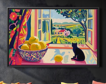 Henri Matisse Open Window Black Cat Print Matisse Exhibition Inspired Art Still Life Lemon Kitchen Decor Cat Lover Gift Matisse Wall Art