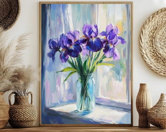 Iris Painting Still Life Art Floral Artwork on Canvas Home Decor - Etsy