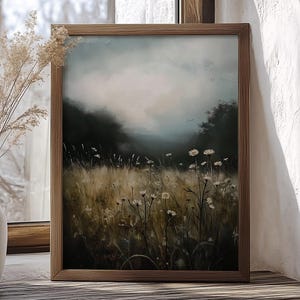 Large Canvas Wildflower Wall Art, Dark Academia Decor, Rustic Floral Wall Art, Antique Cottagecore Painting, Vintage Wildflower Art Poster