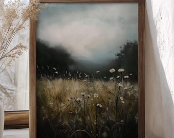 Large Canvas Wildflower Wall Art, Dark Academia Decor, Rustic Floral Wall Art, Antique Cottagecore Painting, Vintage Wildflower Art Poster