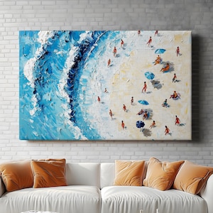 The Beach Joys Ocean Surfing Art Digital Painted Extra Large Canvas Minimalist Swimming Abstract Summer Coastal Wall Art Contemporary Art