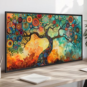 Gustav Klimt Inspired Tree of Life Paint, Gustav Klimt Colorful Natural Art, Bohemian Wall Decor, Whimsical Abstract Wall Art New House Gift