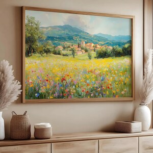 Wildflower Field Wall Art, Vintage Botanical Landscape Print, Modern Farmhouse Canvas Art, Wild Floral Decor, Wildflower Art New House Gift