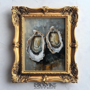 Oyster Oil Painting Canvas, Still Life Painting Sea Food Wall Art, Oysters Wall Art Home Décor, Food Moody Classic Oil Painting Coastal Art