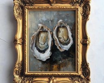 Oyster Oil Painting Canvas, Still Life Painting Sea Food Wall Art, Oysters Wall Art Home Décor, Food Moody Classic Oil Painting Coastal Art