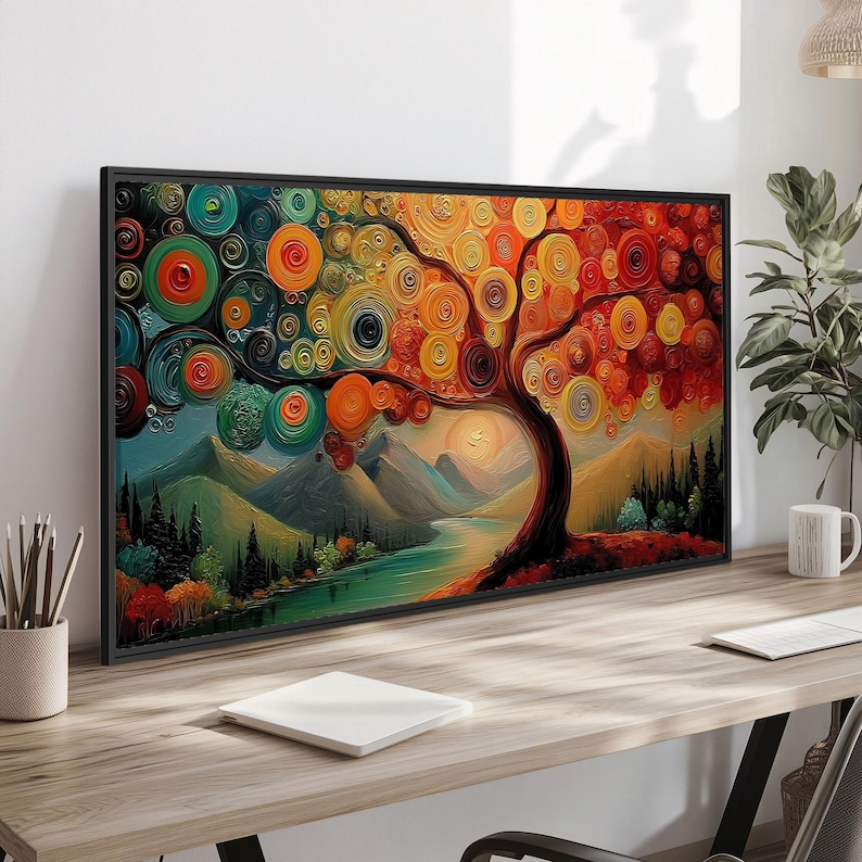 Gustav Klimt Tree of Life Inspired Oil Painting, Vibrant Abstract Art ...