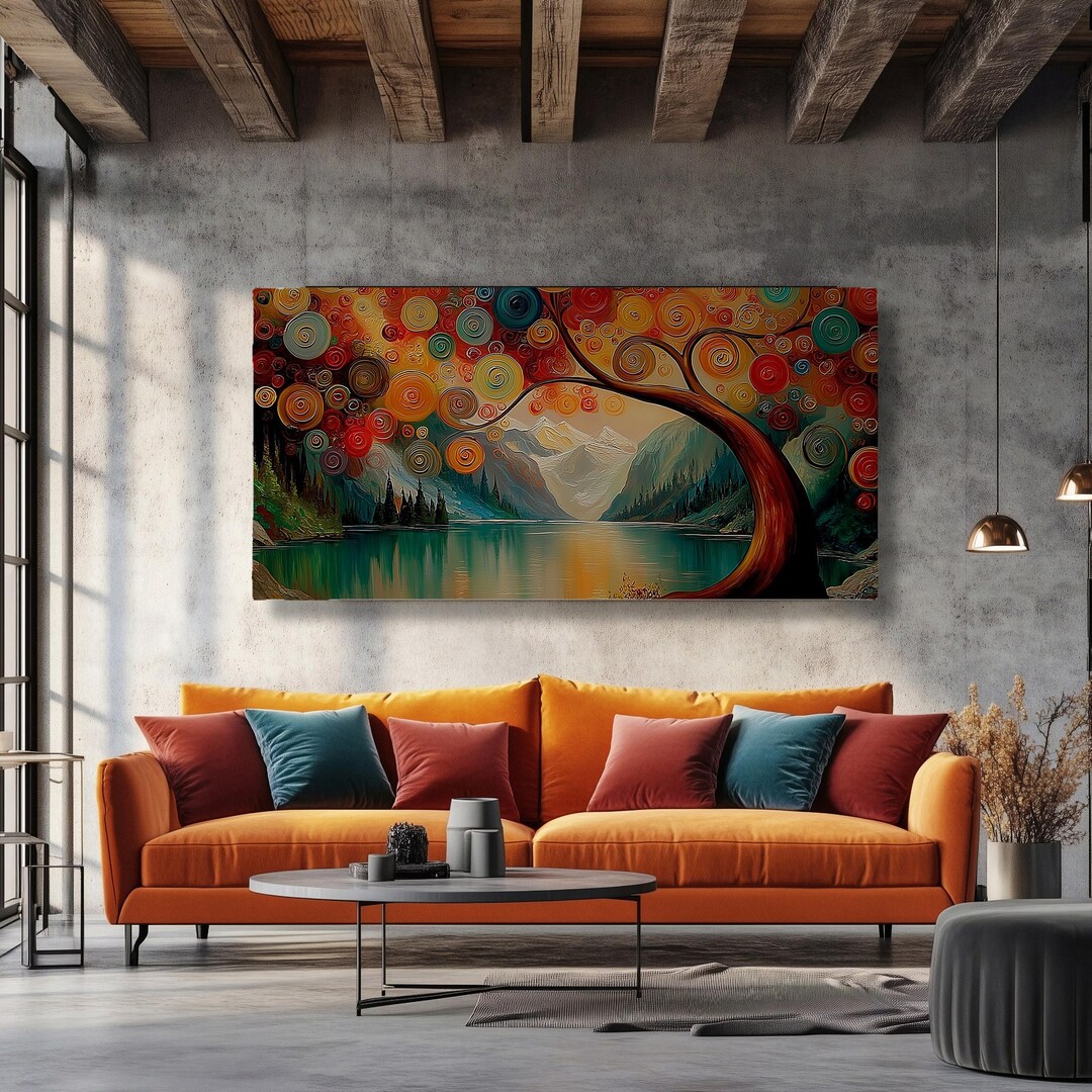 Gustav Klimt Tree of Life Inspired Oil Painting, Vibrant Abstract Art ...