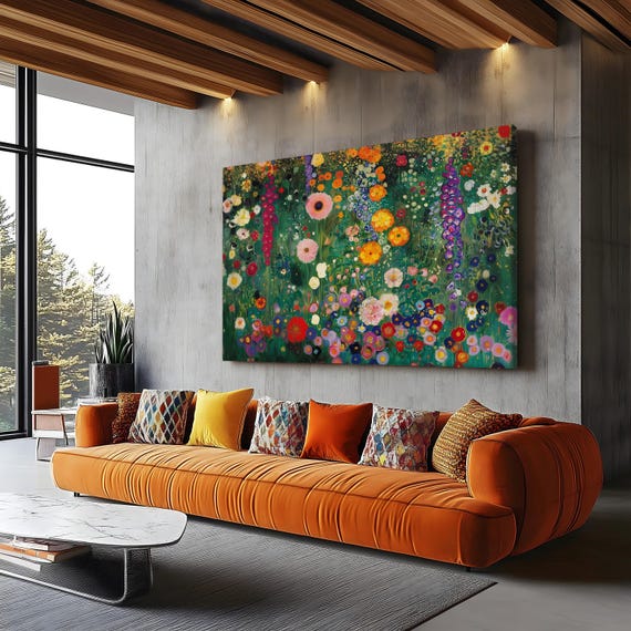 Gustav Klimt Farm Garden Print, Gustav Klimt Floral Wall Art, Klimt Inspired Art, Gustav Klimt Wall Decor Canvas, Klimt Garden Art Poster