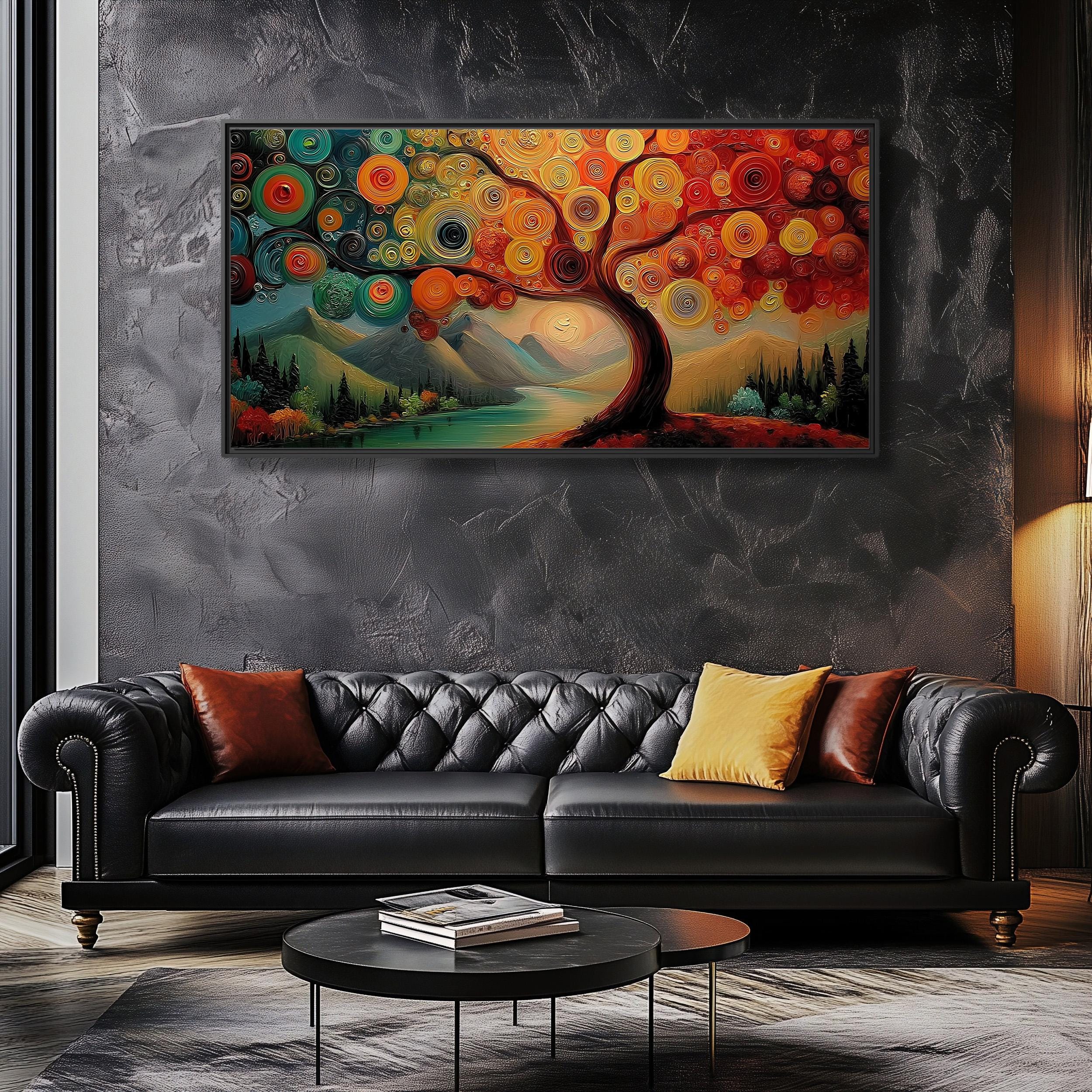 Gustav Klimt Tree of Life Inspired Oil Painting, Vibrant Abstract Art ...
