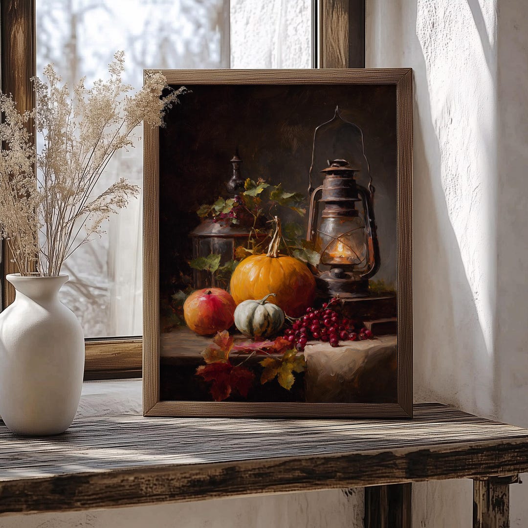 Pumpkin Still Life Oil Painting Wall Art, Rustic Harvest Canvas Print ...