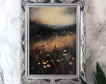Dark Botanical Print Vintage Wildflower Dark Academia Wall Art Moody Antique Floral Painting Botanical Wildflower Art Natural Landscape Art