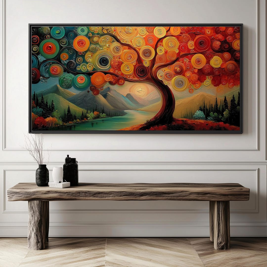 Gustav Klimt Tree of Life Inspired Oil Painting, Vibrant Abstract Art ...