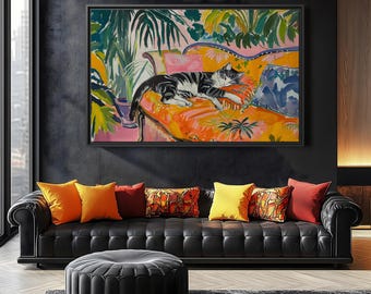 Henri Matisse Print, Tuxedo Cat Matisse Poster, Matisse Inspired Art, Open Window Art, Vintage Cat Canvas, Housewarming Gifts for Cat Lover