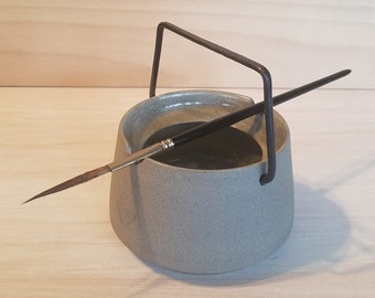 Gray Porcelain Brush Washer - Water Well - Watercolor Pot - Ceramic Painting