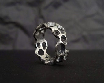 Porifera Band - Men's - Large - Cellular Structure Brutalist Ring - Sterling Silver - Handmade