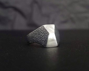 Geometry Ring Silver / Black - Double Faceted Ring.  Sterling Silver.  Handmade