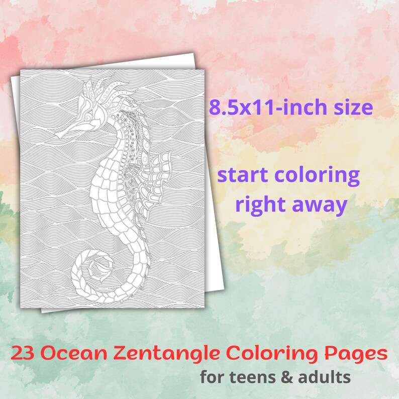 23 Sea Creatures Pages,coloring Book for Adults and Teens, Ocean ...