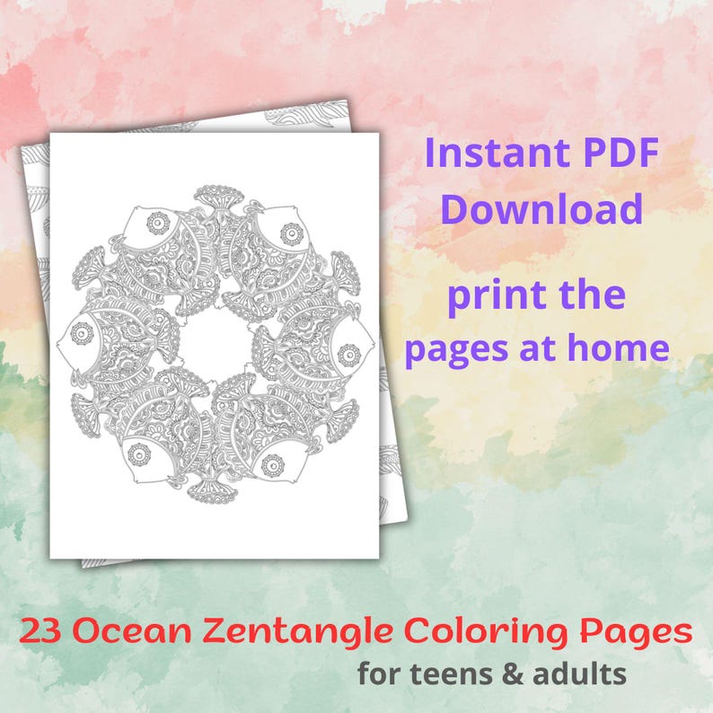 23 Sea Creatures Pages,coloring Book for Adults and Teens, Ocean ...